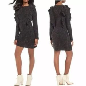 Chelsea & Violet Women's Knit Long Sleeve Ruffle Mini Sweater Dress Small